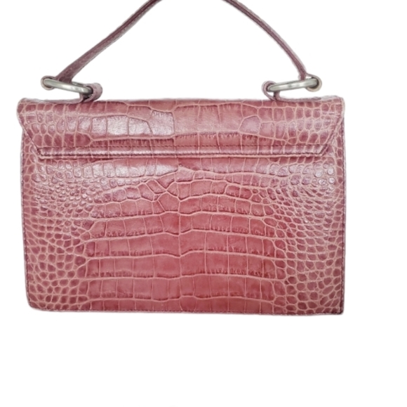 Tosca Blue Flap Croc Embossed Leather Handbag - Picture 3 of 9